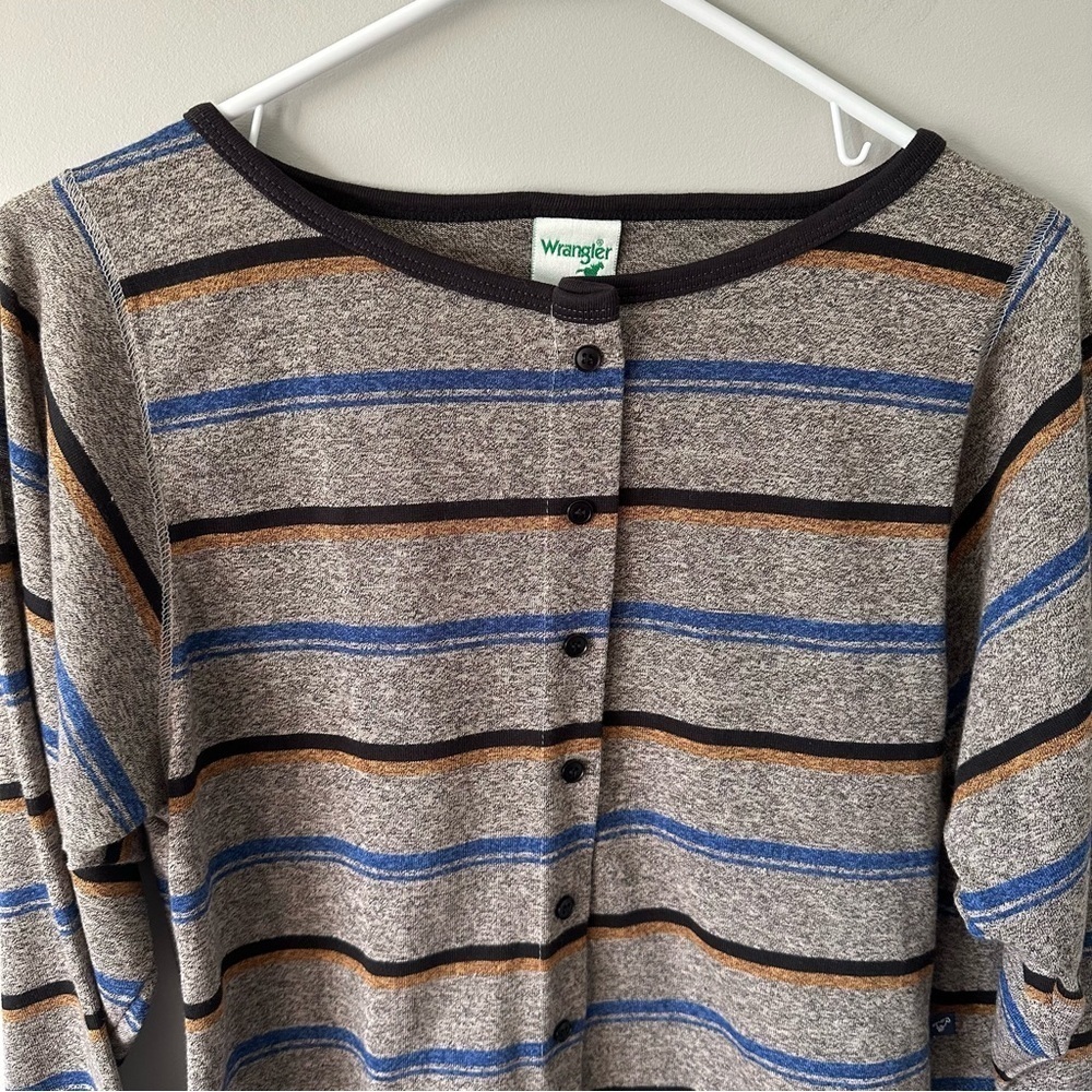 Wrangler Vintage 80's Shirt Striped Long Sleeve Medium Button Henley Retro - Picture 9 of 9